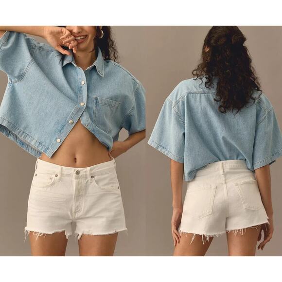 AGOLDE Parker Denim Fray Shorts White size 32 New‎ - Picture 1 of 4
